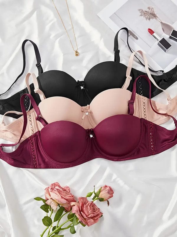 PACK OF 3 Solid Anti Sagging Half Cup Underwire Bra VLK 1019