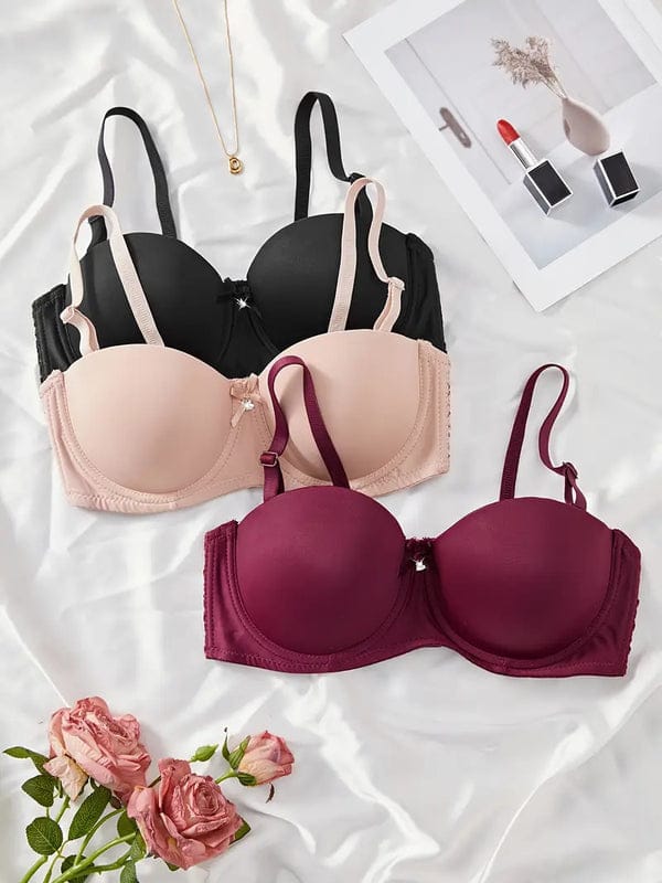 PACK OF 3 Solid Anti Sagging Half Cup Underwire Bra VLK 1019